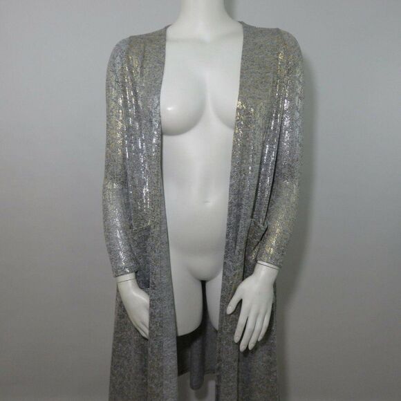 New LuLaRoe Elegant Sarah Duster S Gray Gold Silver Triangle Arrow - Picture 2 of 10